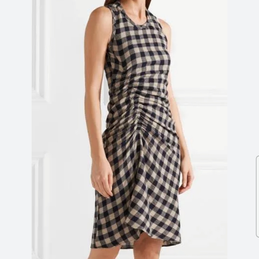 James Perse Spiral Shirred Plaid Print Wool Blend Dress Sz 2